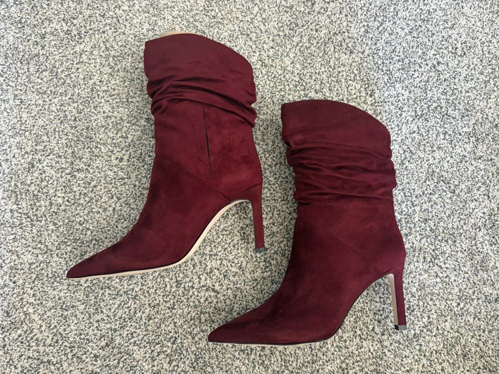 Jessica Simpson Elisti Slouchy Faux Suede Heel Boots Cherry Suede Shoes 6.5 Boho
